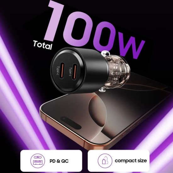 Tech-Protect Ładowarka samochodowa 2x USB-C PD 100W - czarna