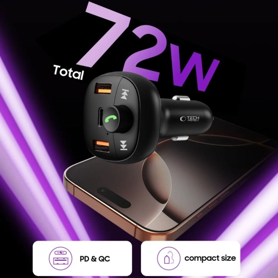 Tech-Protect Ładowarka samochodowa z transmiterem USB-A USB-C PD 72W