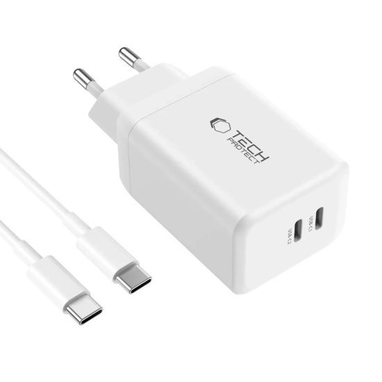 Tech-Protect Ładowarka sieciowa NC45W-GAN 2x USB-C 45W z kablem USB-C