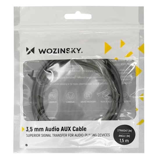 WOZINSKY Kabel AUX kątowy męski-męski kabel mini jack 2m czarny