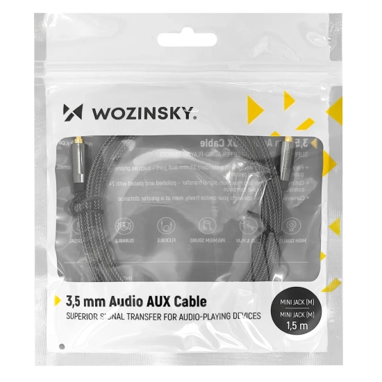 WOZINSKY Uniwersalny kabel przewód mini jack AUX 1.5m czarny