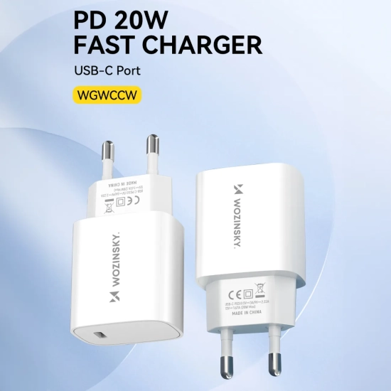 WOZINSKY Ładowarka sieciowa 20W USB-C 100-240V biała
