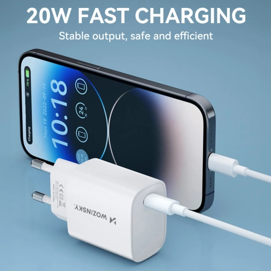 WOZINSKY Ładowarka sieciowa 20W USB-C 100-240V biała