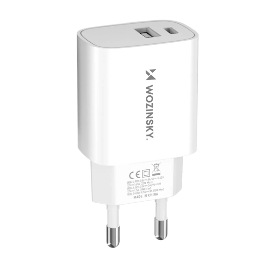 WOZINSKY Ładowarka sieciowa 20W USB-A USB-C 100-240V biała