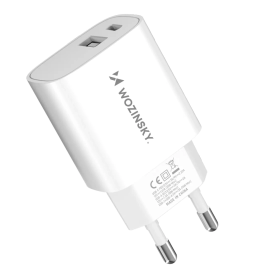 WOZINSKY Ładowarka sieciowa 20W USB-A USB-C 100-240V biała