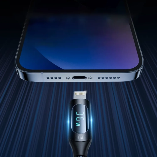 WOZINSKY Kabel przewód do iPhone USB-C - Lightning z wyświetlaczem LED 36W