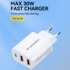 WOZINSKY Ładowarka sieciowa 100-240V 30W USB-C 2x USB-A biała