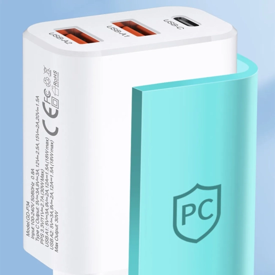 WOZINSKY Ładowarka sieciowa 100-240V 30W USB-C 2x USB-A biała