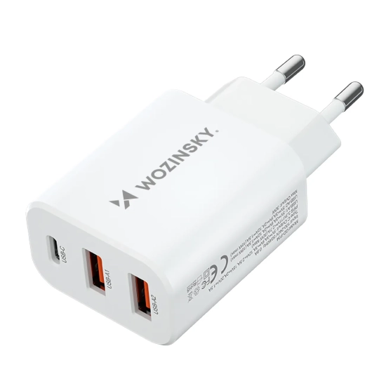 WOZINSKY Ładowarka sieciowa 100-240V 30W USB-C 2x USB-A biała