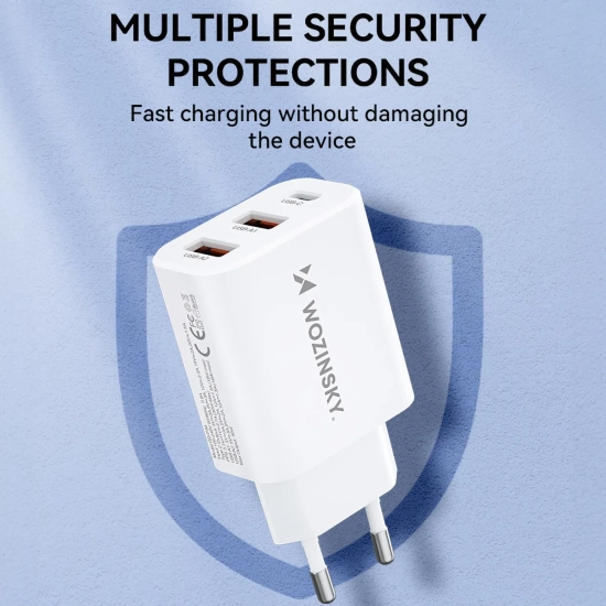WOZINSKY Ładowarka sieciowa 100-240V 30W USB-C 2x USB-A biała