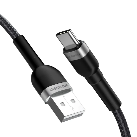 WOZINSKY Kabel przewód w oplocie USB-A - USB-C 2.4A 1m czarny