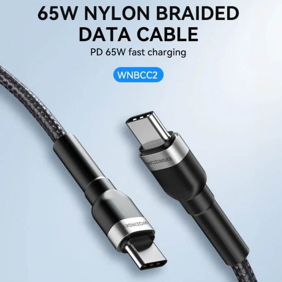 WOZINSKY Kabel przewód w oplocie USB-C - USB-C PD 65W 2m czarny