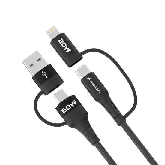 WOZINSKY 4w1 Uniwersalny kabel przewód 2x USB-C 1x USB-A 1x Lightning 60W