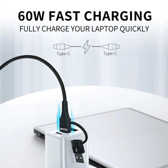 WOZINSKY 4w1 Uniwersalny kabel przewód 2x USB-C 1x USB-A 1x Lightning 60W