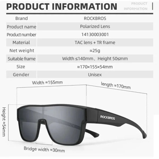 ROCKBROS Okulary rowerowe z polaryzacją ramką i filtrem UV 400 szare