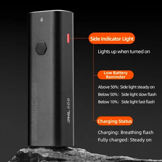 ROCKBROS Lampka rowerowa przednia 800lm + kabel USB-C 4 tryby pracy