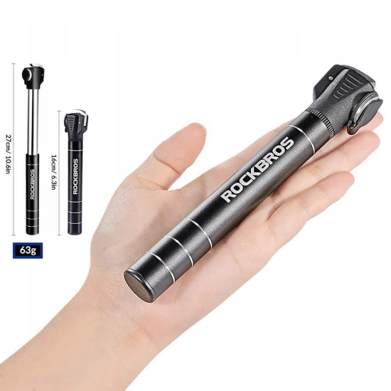 ROCKBROS Mała pompka rowerowa 7 bar aluminium dł. 17cm - czarna
