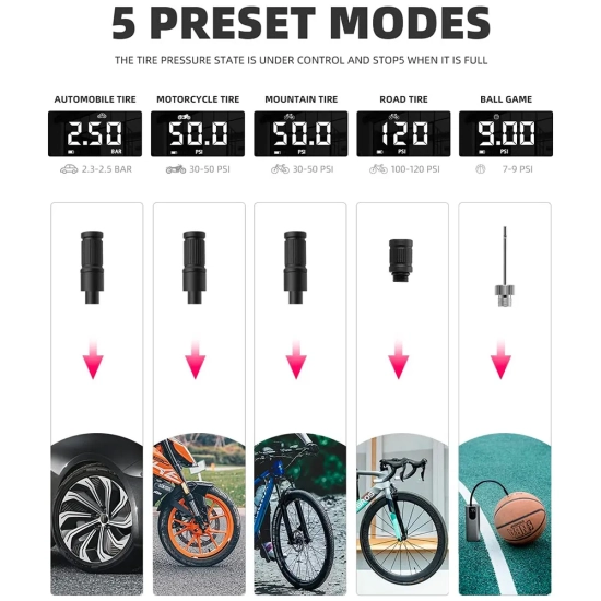 ROCKBROS Elektryczna pompka rower motor auto piłka 10 bar z wyświetlaczem