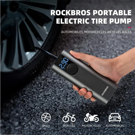 ROCKBROS Elektryczna pompka rower motor auto piłka 10 bar z wyświetlaczem