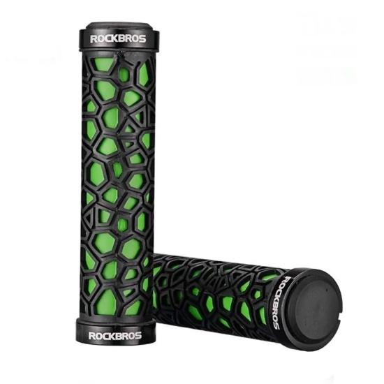 ROCKBROS Gripy rowerowe chwyty z gumy przyczepne śr. 22mm czarno-zielone