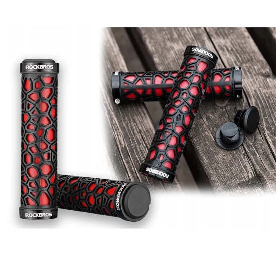 ROCKBROS Gripy rowerowe chwyty z gumy przyczepne śr. 22mm czarno-czerwone