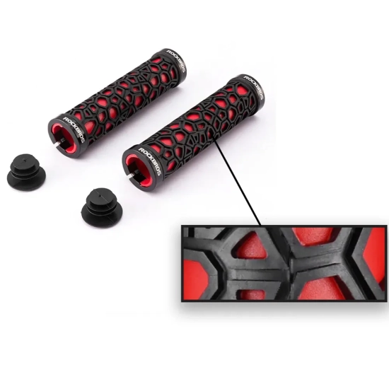 ROCKBROS Gripy rowerowe chwyty z gumy przyczepne śr. 22mm czarno-czerwone