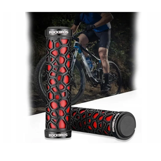 ROCKBROS Gripy rowerowe chwyty z gumy przyczepne śr. 22mm czarno-czerwone
