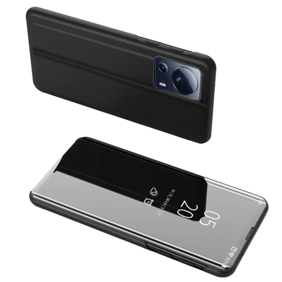 HURTEL Błyszczące etui z klapką do Xiaomi 13 Lite Clear View Case czarny