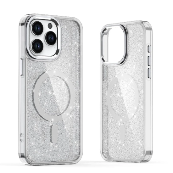HURTEL Etui pokrowiec na iPhone 16 Pro Glitter Case MagSafe - białe z