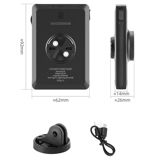 ROCKBROS 2w1 Lampka rowerowa przednia 150lm pod licznik z powerbankiem