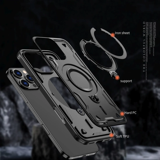 HURTEL Etui pokrowiec na iPhone 16 Pro Hybrid Armor Trendy MagSafe - czarny