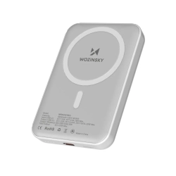 WOZINSKY Powerbank magnetyczny 10000 mAh z kablem USB-C 25 cm - biały