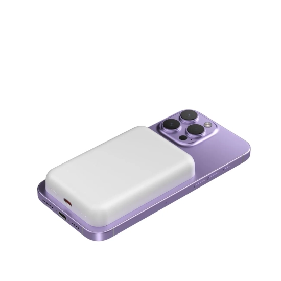 WOZINSKY Powerbank magnetyczny 10000 mAh z kablem USB-C 25 cm - biały