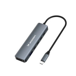 WOZINSKY 6w1 Hub rozdzielacz USB-A USB-C DisplayPort HDMI - szary