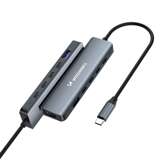 WOZINSKY 6w1 Hub rozdzielacz USB-A USB-C DisplayPort HDMI - szary