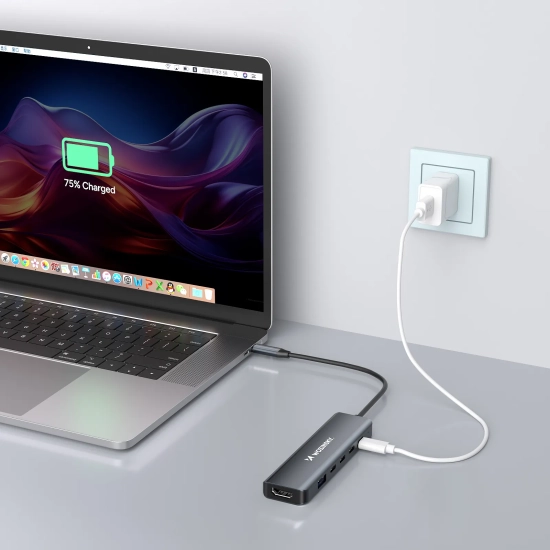 WOZINSKY 6w1 Hub rozdzielacz USB-A USB-C DisplayPort HDMI - szary
