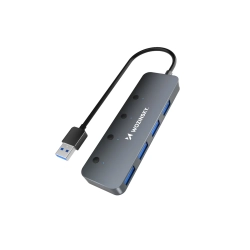 WOZINSKY Hub rozdzielacz 4x USB-A z włącznikami aluminiowy - szary