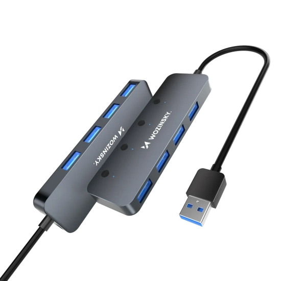 WOZINSKY Hub rozdzielacz 4x USB-A z włącznikami aluminiowy - szary