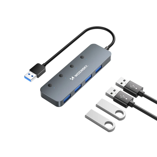WOZINSKY Hub rozdzielacz 4x USB-A z włącznikami aluminiowy - szary