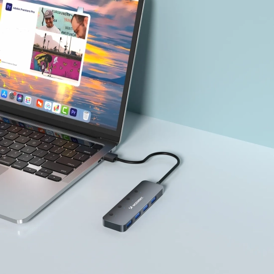 WOZINSKY Hub rozdzielacz 4x USB-A z włącznikami aluminiowy - szary