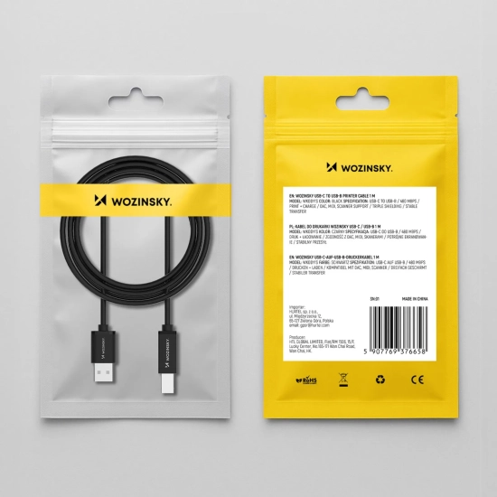 WOZINSKY Kabel przewód do drukarki skanera USB-B - USB-A 480Mb/s 2m