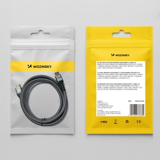 WOZINSKY Kabel przewód DisplayPort z ceryfikatem VESA 80 Gb/s 16K HDR HDCP