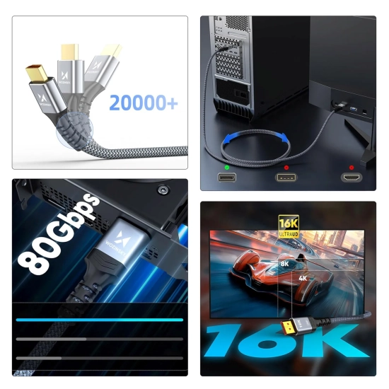 WOZINSKY Kabel przewód DisplayPort z ceryfikatem VESA 80 Gb/s 16K HDR HDCP
