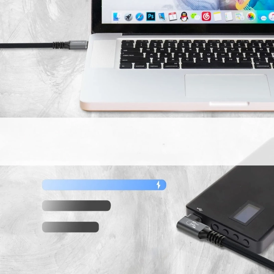 WOZINSKY Kabel przewód kątowy USB-C Thunderbolt 4 240W 2m - czarny