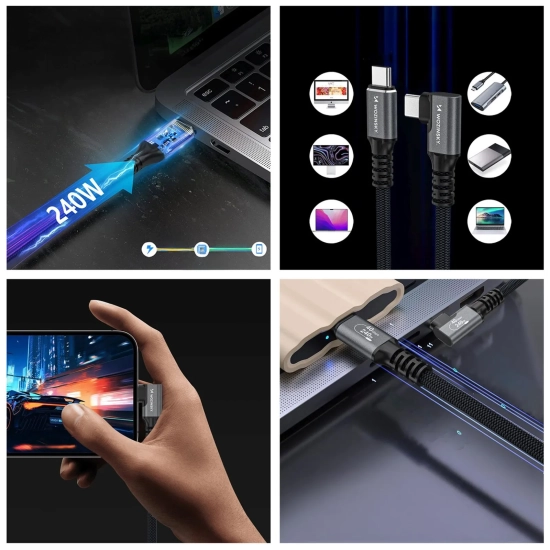 WOZINSKY Kabel przewód kątowy USB-C Thunderbolt 4 240W 2m - czarny
