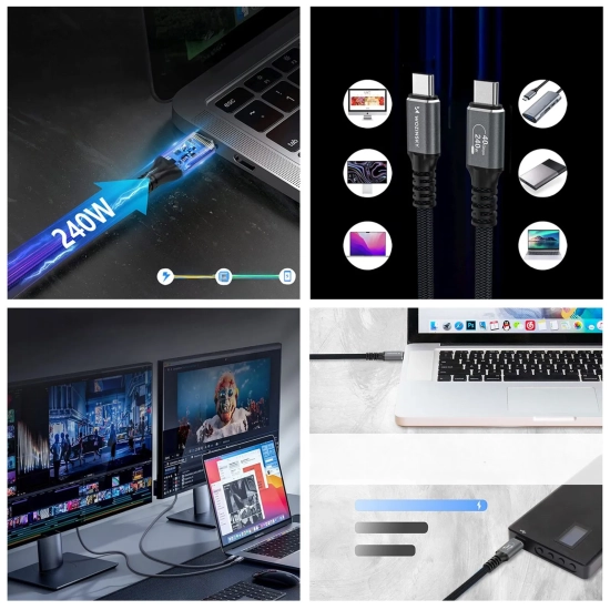 WOZINSKY Kabel przewód USB-C Thunderbolt 4 240W 2m 4K - czarny