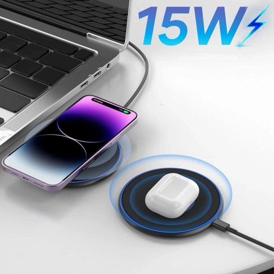 WOZINSKY Ładowarka indukcyjna bezprzewodowa Qi z kablem USB-C 15W - czarny