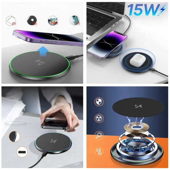 WOZINSKY Ładowarka indukcyjna bezprzewodowa Qi z kablem USB-C 15W - czarny