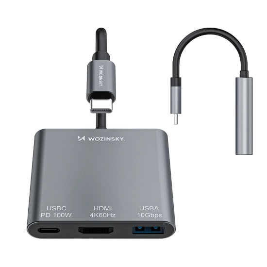 WOZINSKY Hub rozdzielacz USB-C na USB-C USB-A HDMI PD 10 Gb/s 4K - szary