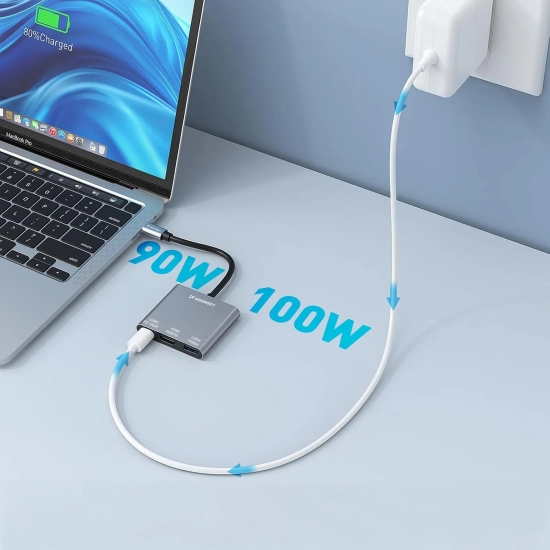 WOZINSKY Hub rozdzielacz USB-C na USB-C USB-A HDMI PD 10 Gb/s 4K - szary